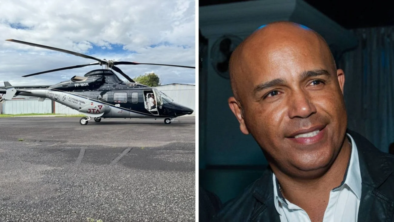 Foto: Cantor Rick está em helicóptero da empresa de Neymar desaparecido/Reprodução.
