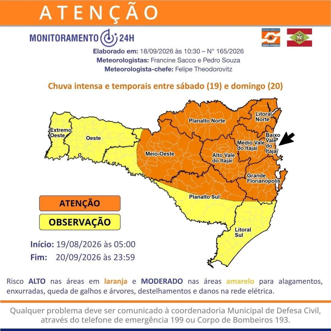 Foto: Divulgação/Defesa Civil de Santa Catarina